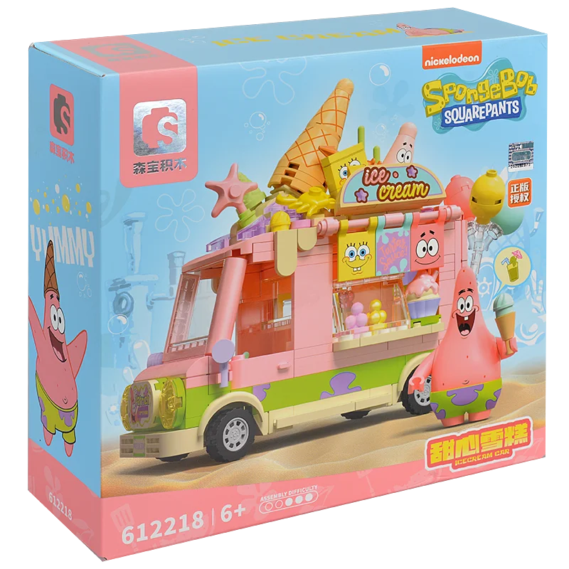 SpongeBob SquarePants Series Building Blocks Toys Hamburger Car Patrick Star Dessert Ice Cream Car Anime Model Blocks Kids Gifts