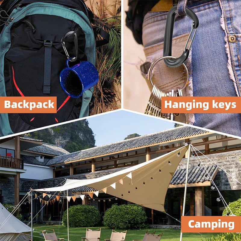 7PCS Multifunctional Stainless Steel Carabiner Key Chain D-ring Buckle Snap Hook Clip Tourist Hooks Fishing Carbin Spring Buckle