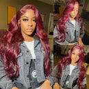 13x4 HD Body Wave 99J Burgundfarbene Echthaarperücken für Frauen 200 Dichte 13x6 Transparente Lace Frontal Perücken 42 44 Zoll