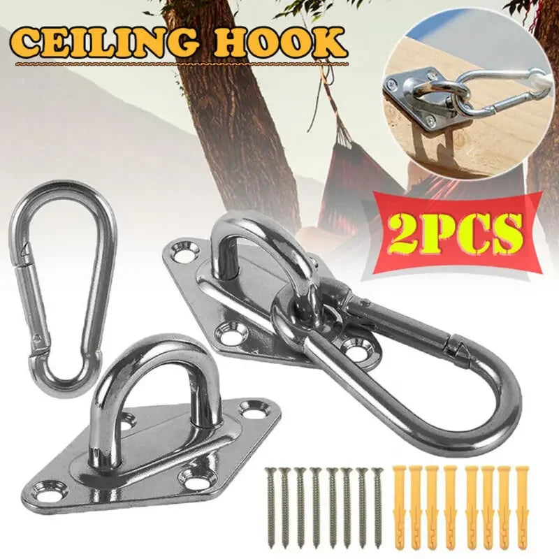 2Pcs Heavy-Duty Wall/Ceiling Mount Hooks - Stainless Steel Swing Chair Brackets with Eye Plate for Secure Installations