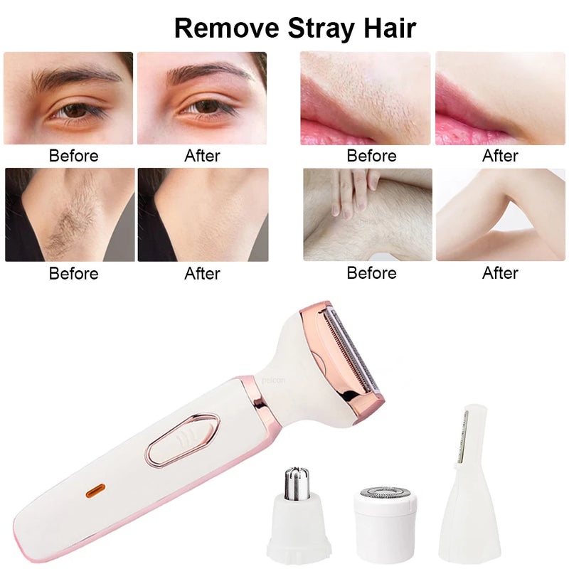 4 in 1 Electric Razor for Women Shaver Lady Shaver Body Hair Trimmer for Armpit Bikini Arm Leg Face Mustache Portable Painless