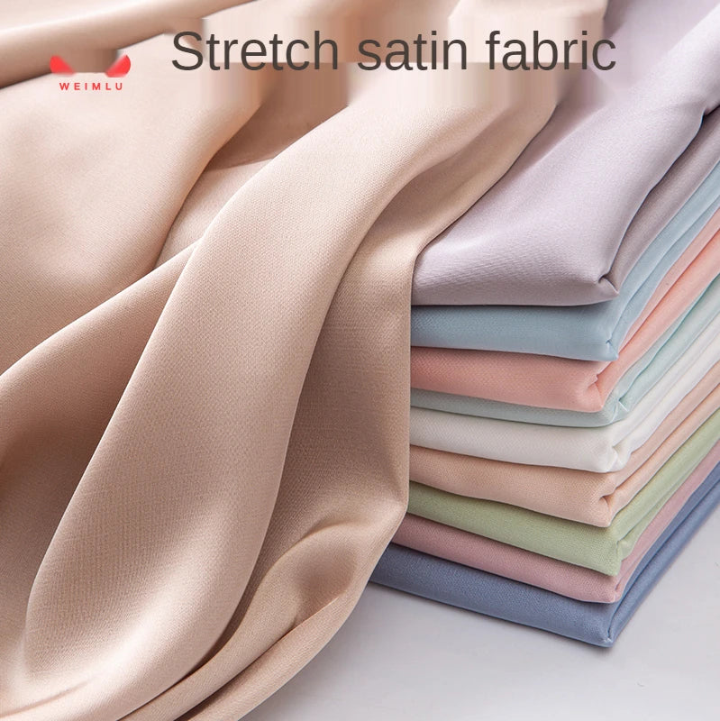 100cmX150cm Elastic Satin Chiffon Fabric By The Meter for Pajama Shirt Dress Sewing Polyester Brocade Imitation Silk Black White