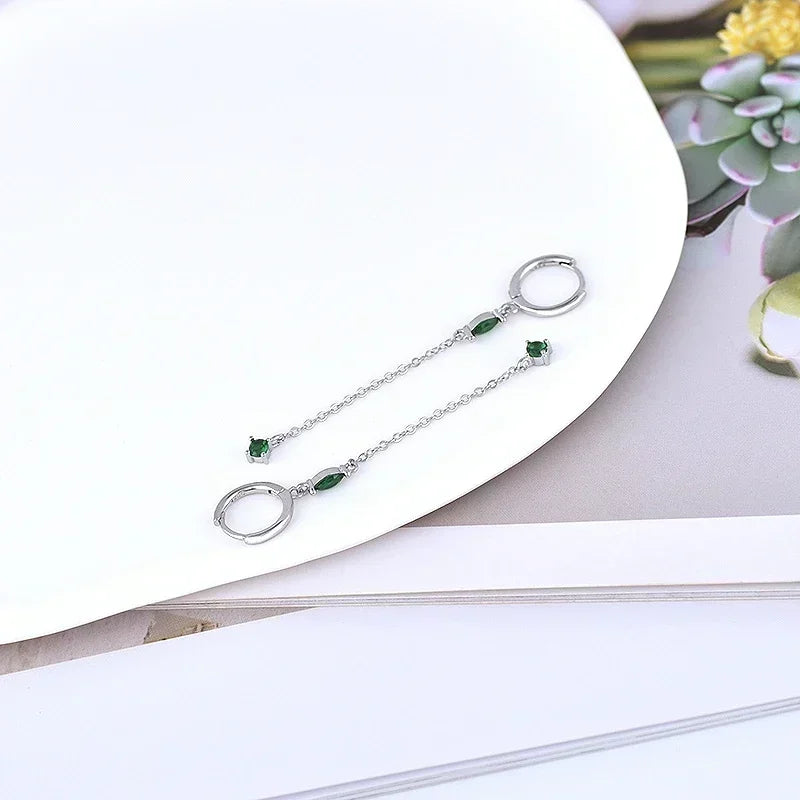 925 Sterling Silver Needle Green Zircon Hoop Earrings for Women Fashion Water Drop/Flower Dangle Silver Earrings Luxury Jewelry
