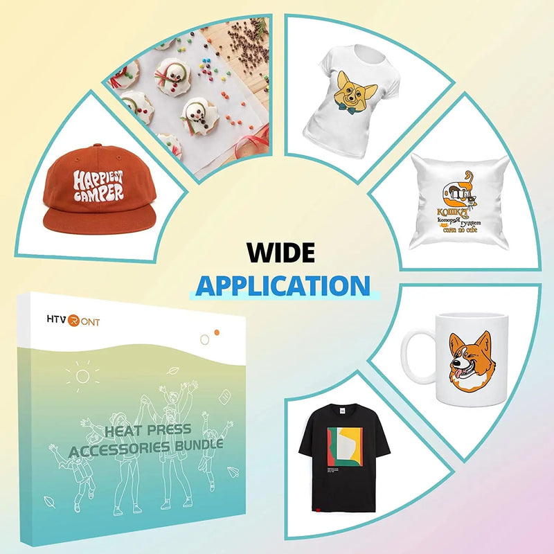 HTVRONT 52pcs Heat Press Supplies Accessories for Beginners Cricut Clothing T-shirt Printing DIY HTV Sublimation Paper Pad Kits