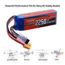 Sunpadow 2250mAh 3S Lipo Battery for 11.1V 25C with XT60 Plug for RC Airplane Quadcopter Drone FPV Helicopter Racing Hobby