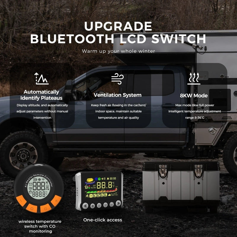 TB10PRO 8KW 12/24/220V Diesel Air Heater w/ App Control, CO Alarm&Wireless Temperature Sensing Switch Heater for Car RV camper