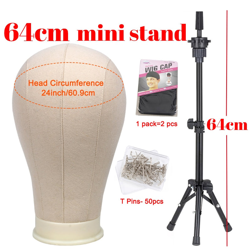 Alileader New 140Cm/64Cm Wig Stand Wig Tripod With Mannequin Canvas Block Head Adjustable Tripod Stand Wig Making kit TPins Gift