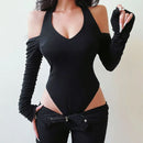 2025 Summer Female T-Shirts Long Sleeve T-Shirts Women Sexy Black Halter Backless Tops New Trendy Girls Designer Ruched Clothes