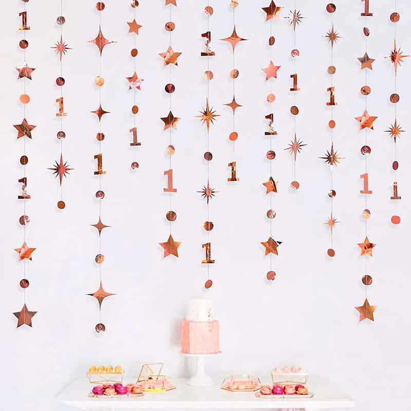 Gold 30th Happy Birthday Party Paper Banners Decorations Number 30 Year Old Circle Dots Twinkle Star Garlands Hanging Backdrops