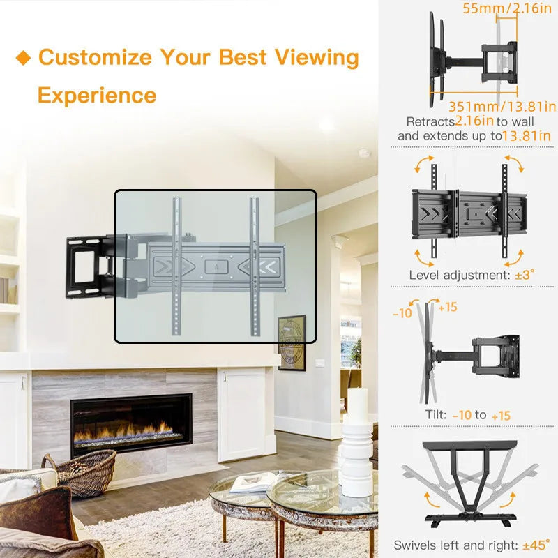 TV Wall Mount Bracket for 32-70 Inch LED, LCD, OLED Flat Curved TVs, TV Mount with Dual Swivel Arm Extend Tilting Rotation