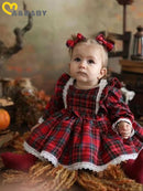 1-6Y Christmas Girls Red Dress Toddler Baby Kid Girls Lace Ruffles Tutu Party Dress Plaid Xmas Costumes Children Clothes