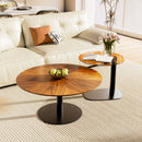 2x Modern Coffee Table Set Round Nesting Table Beech Wood/Sintered Stone + Glass