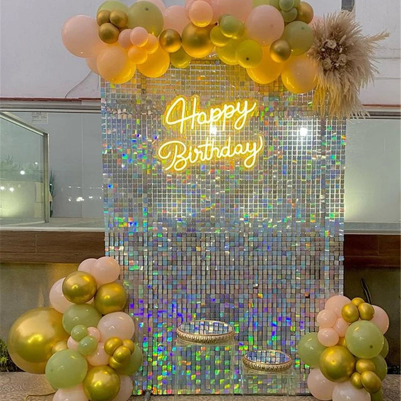 90x180cm Shimmer Wall Backdrop 18Pcs Iridescent Silver Sequin Shimer Wall Panels for Birthday Party Wedding Marriage Decorations