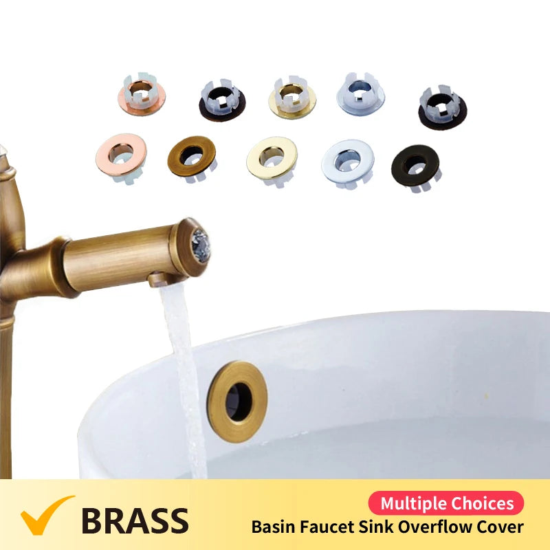 Brass Bathroom Basin Faucet Sink Overflow Cover Black Silver Gold Vintage Bronze With Six-foot Ring Insert Replacement