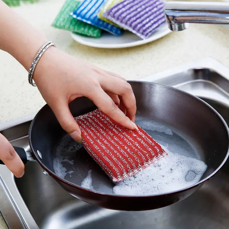 8PCS/Lot Stainless Steel Wire Sponge Scouring Cloth Kitchen Decontamination Clean Bowl/dish/pot Brush Household Cleaning Tool