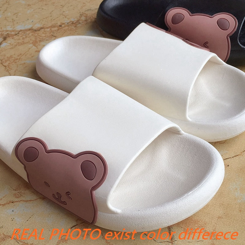 REAVE CAT New 2022 Women Slippers Open Toe 2cm Heels Cute Cartoon Bear Stylish Soft Comfort Non-Slip Bathroom Summer A3769