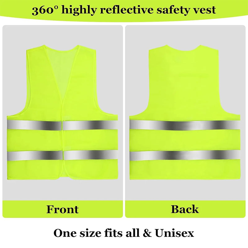 Reflective Safety Vest High Visibility Night Work Security Sleeveless Yellow Vest Construction Workwear Zipper & Pockets Adults