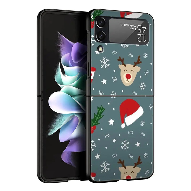 Christmas Santa Claus Z Flip 5 4 Phone Case For Samsung Z Flip 3 Black Hard Shell Galaxy ZFlip3 ZFlip4 Cover Folding Luxury