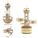 Robotime Roker 3D Wooden Puzzles for Adults DIY Musical Box Model Kit to Build Self-Assembly Building Kit Airplane-Control Tower