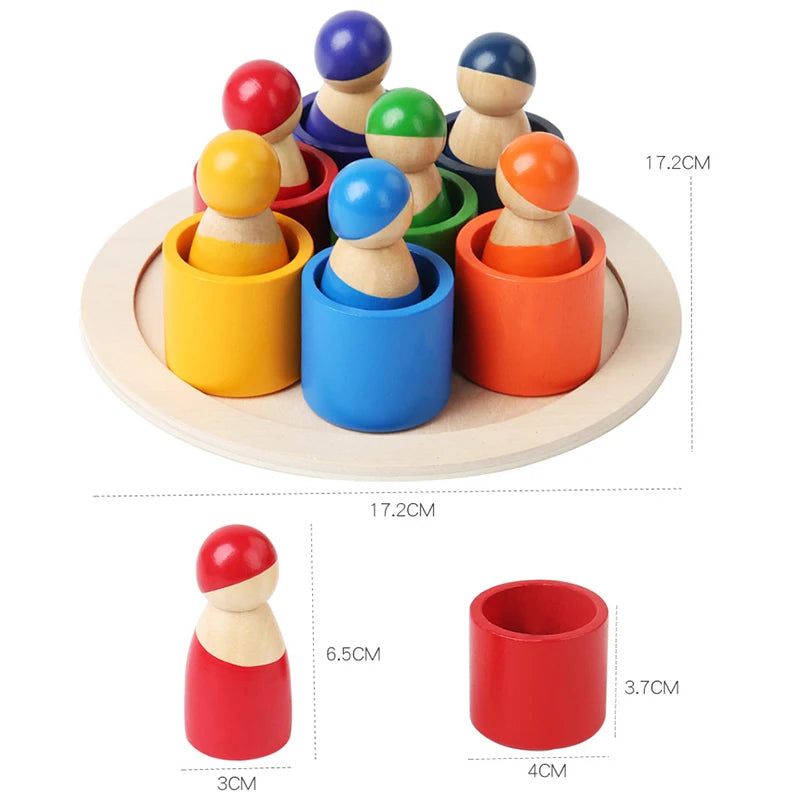 Montessori Baby Wooden Rainbow Puzzle Toys Art Color Sorting Matching Games Educational Toys For Toddler Fine Motor Training