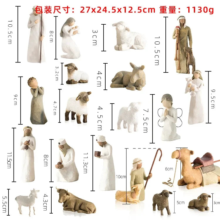 Holy Family Willow Tree Figurine Easter Religious Jesus Nativity Set Hand-painted Statue Ornaments Room Home Decoration Crafts