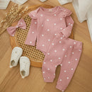 Cute Heart Print Baby Girls Clothes Set Toddler Spring Fall Outfits Long Sleeve Romper + Pants + Headband Set 3PCS Infant Suits