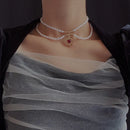 Kpop Vintage Red Love Heart Pendant Zircon Pearl Chain Choker Necklace For Women Party Aesthetic Jewelry Christmas Gift Hot Sale