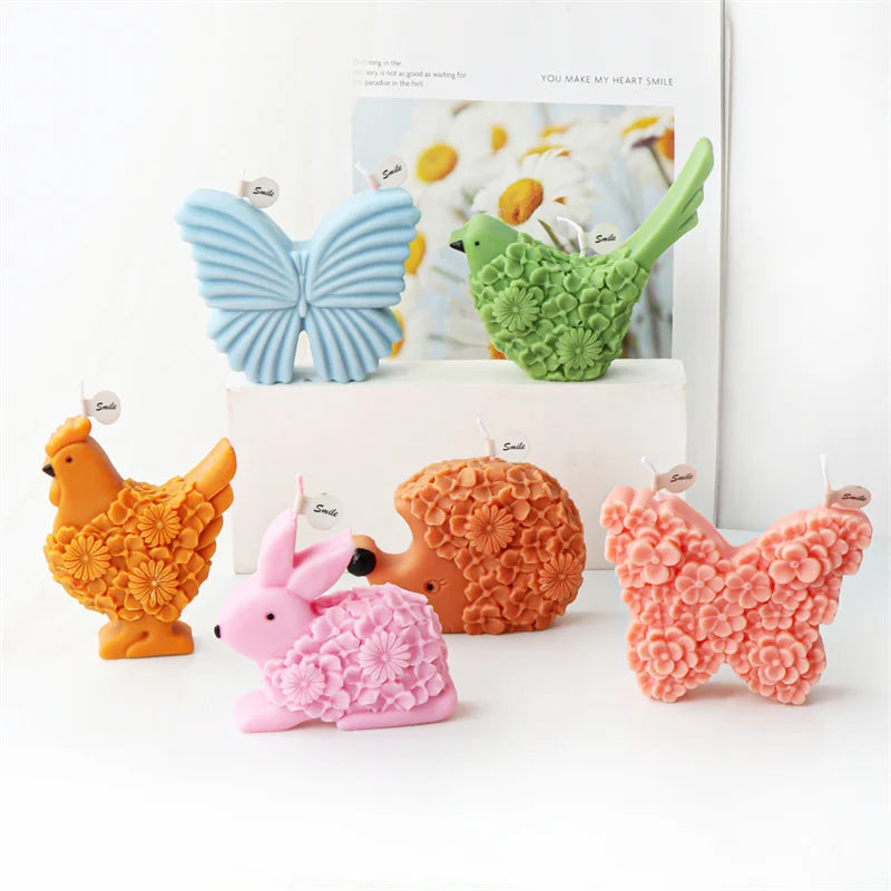 Flat Butterfly Silicone Candle Mold Flower Animal Bunny Easter Egg Festival Gift Home Decoration Hedgehog Aromatherapy Plaster