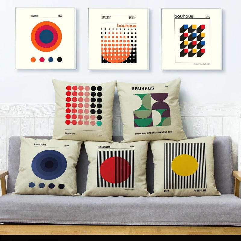 Nordic Bauhaus Exhibition Unique  Cushion Cover for Sofa Home Car Decor Double Print Pillowcase Polyester Throw Pillow Case