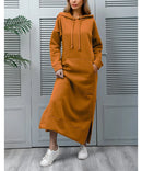 Hoodies Dress For Women Fashion 2025 Hem Lace-up Midi Robe Hooded Long Dress Autumn Winter Warm Casual Loose Sweatshirt Vestidos