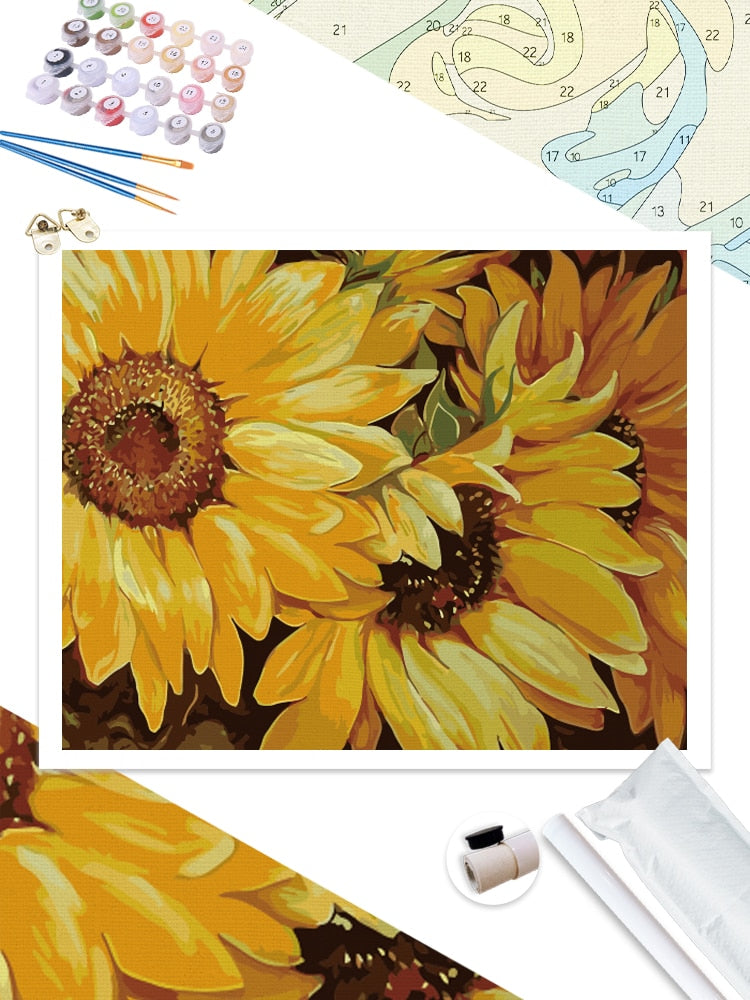 CHENISTORY Frame Sunflower DIY Painting By Numbers Acrylic Paint By Number Handpainted For Home Decor Calligraphy Painting 60x75