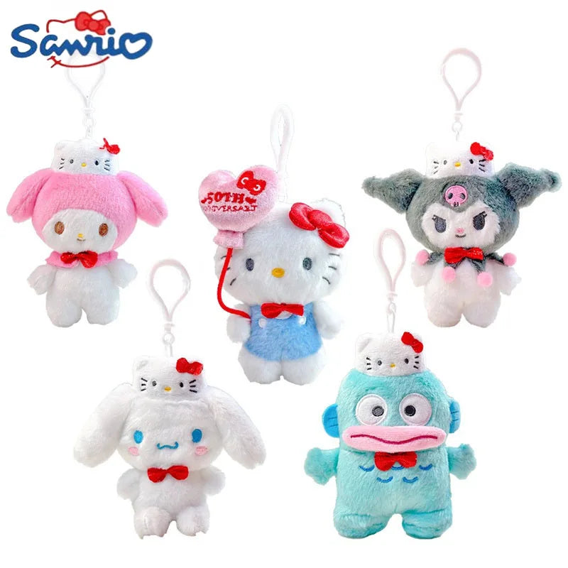 Sanrio Hello Kitty Cinnamoroll Plush Keychain Anime Hangyodon Kuromi 50Th Anniversary Series Stuffed Toys My Melody Doll Keyring