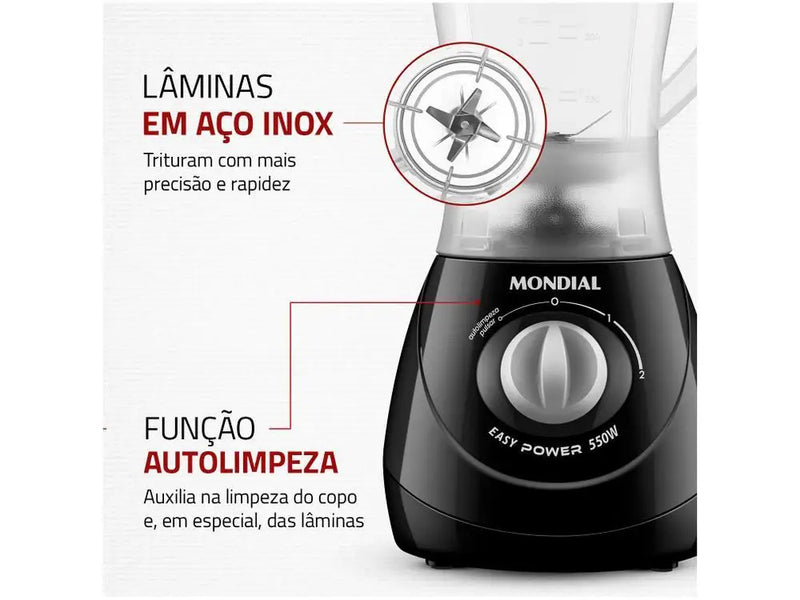 L-550-W Black Mondial Easy Power Blender 2 Speeds 550W - 110V