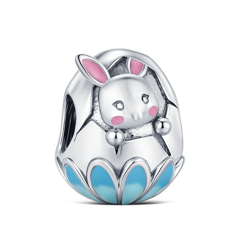Hot Original Pendant S925 Sterling Silver Rabbit Charm Fit 3mm Bracelet Diy For Women Classic Easter egg beads Daily Gift Fine