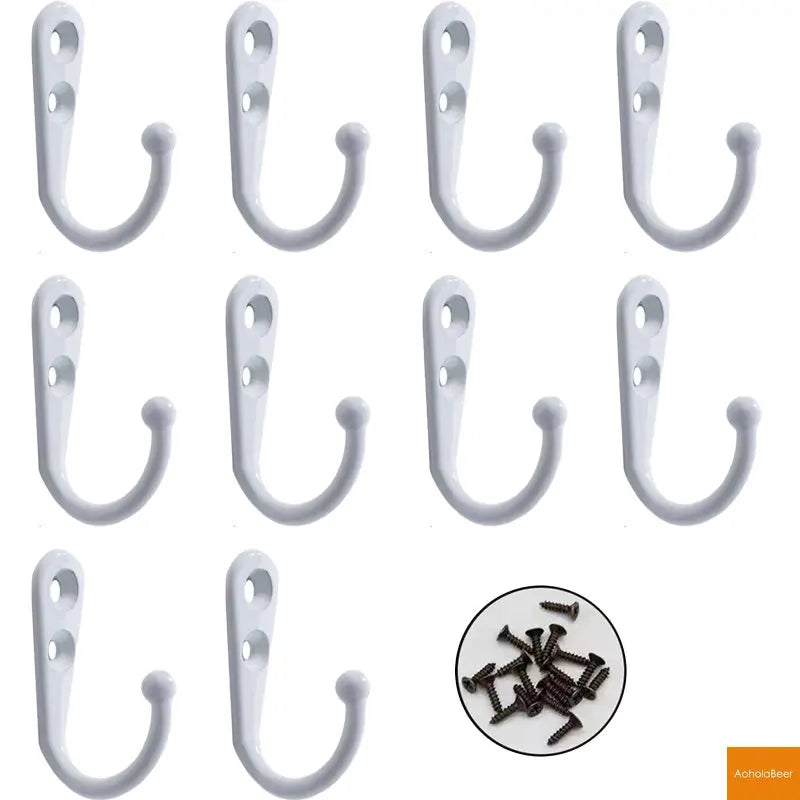 10 Pack Wall Hooks with Screws Alloy Hanging Single Hook Bathroom Coat Clothes Hanger Two Colors Available Home Accessories