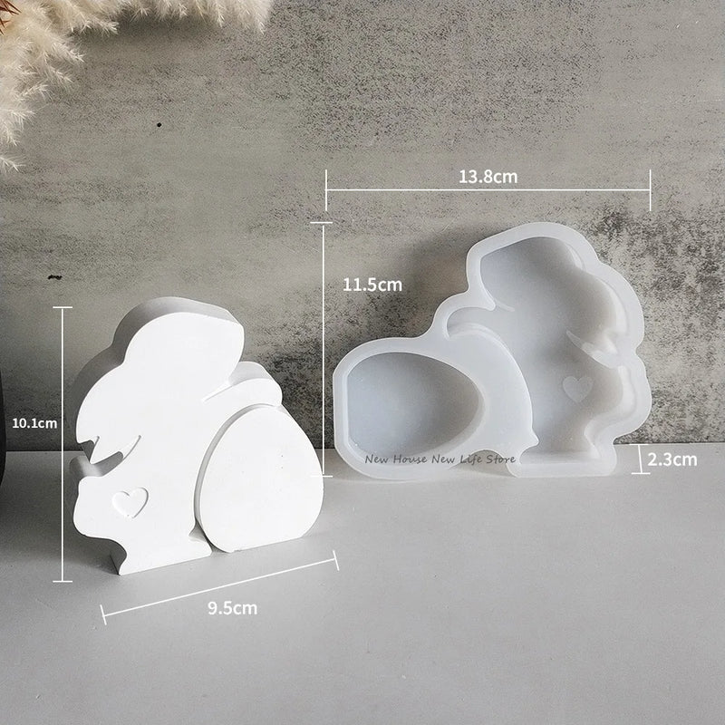 Rabbit Family Silicone Mold Bnuuy Family Concrete Plaster Casting Mould Easter Series Heart Rabbits Plaster Ornaments Molds
