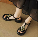 Women's Shoes 2025 New Summer Trend Comfortable Low-heeled Shoes Baotou Casual One-line Buckle Fashion Roman Sandales Femmes