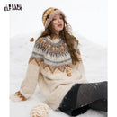 ELFSACK 2025 Winter New Arrivals Y2K Casual Loose Christmas Stripe Round Neck Sweater For Women