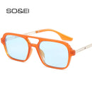 SO&EI Retro Double Bridges Square Sunglasses Women Fashion Clear Ocean Lens Shades UV400 Men Trending Metal Hollow Sun Glasses