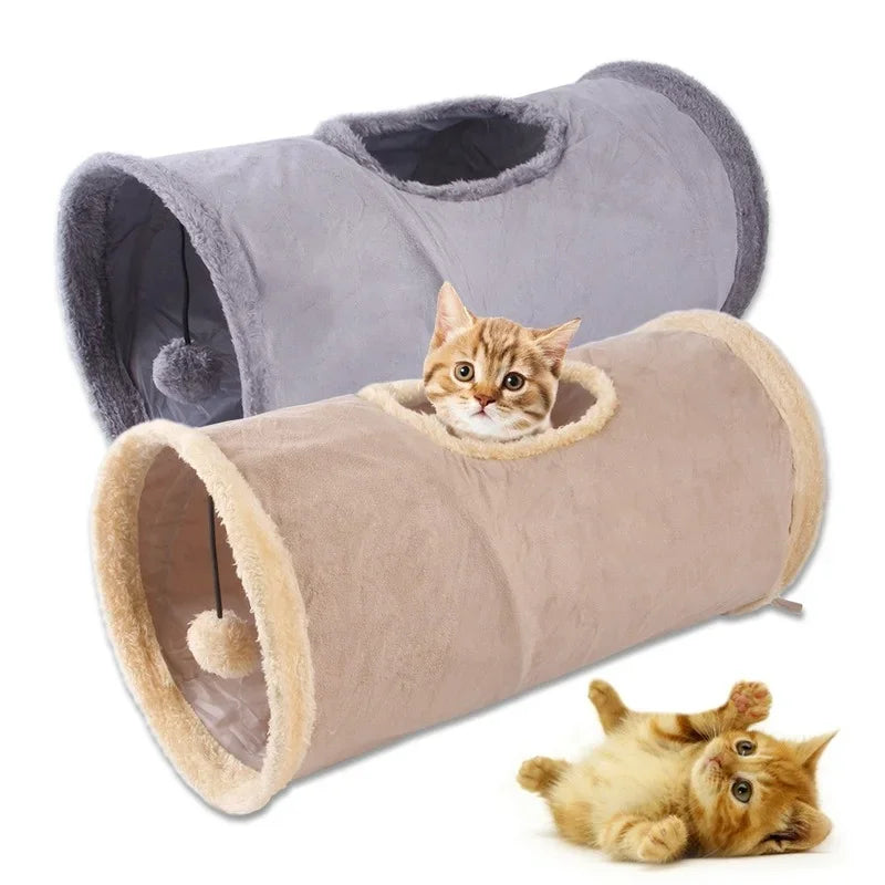Collapsible Cat Tunnel  Kitten Play Tube for Large Cats Dogs Bunnies With Ball Fun Cat Toys 2 Suede Peep Hole pet toys WF