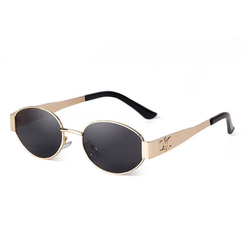 2024 Retro Metal Oval Sunglasses for Women Men Luxury Brand Designer Trendy Punk Round Sun Glasses Female UV400