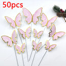 50pcs Butterfly Cake Decoration Gold Pink Butterfly Cake Toppers Birthday Wedding Anniversary Shower Baking Toppers