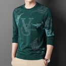 New Men's Casual Long Sleeved Round Neck Printed T-shirt Thin Summer Comfortable Fashion Casual New Arrivals Street Style Top