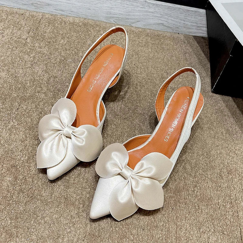 2023 New Sandals Women Summer Sandals Pointed Bow One Word Flip Flops Flat Bottom Retro Breathable Sandals Zapatos Para Mujer