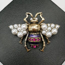 Art Deco Pin Jewelry Wholesale Vintage Cute Crystal Pearl Insect Queen Honeybee Bumble Honey Bee Brooch for Women Backpack Cloth