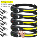COB LED Sensor Headlamp USB Rechargeable Flashlight Built-in 1200 MAh Battery  5 Lighting Modes Torch Outdoor Camping Lantern