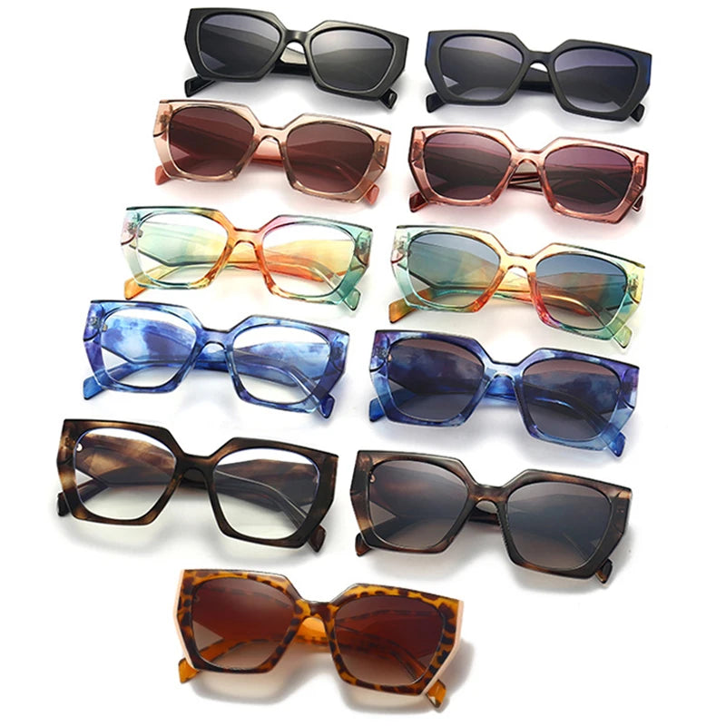 SO&EI Retro Polygon Cat Eye Colorful Sunglasses Women Fashion Brand Designer Clear Gradient Shades UV400 Men Sun Glasses