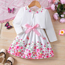 Kids Casual Clothing Sets Outfits for Girls Spring Summer 2024 New Toddler Floral Print Long Sleeve Coat Tank Dress Children