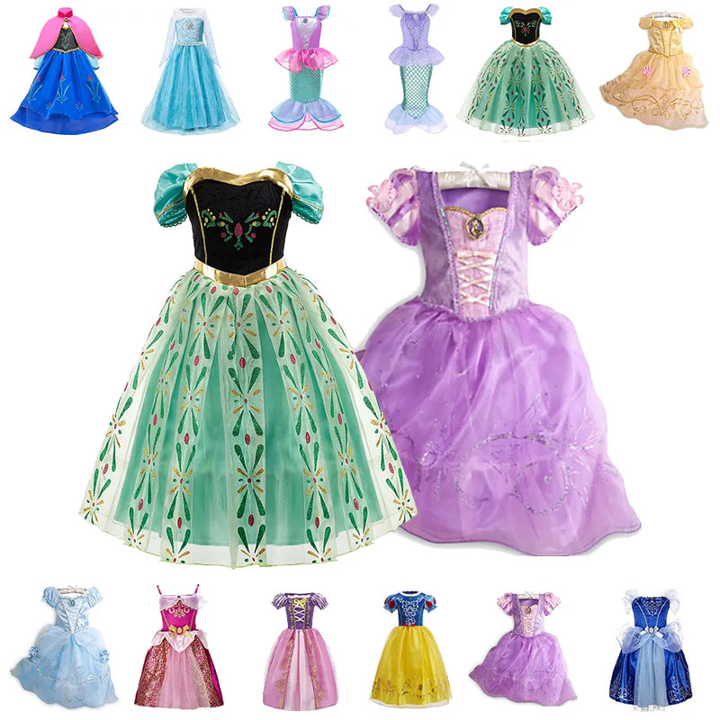 Girls Princess Dress Kids Cinderella Snow White Aurora Sofia Rapunzel Cinderella Halloween Costume Children Birthday Party Dress