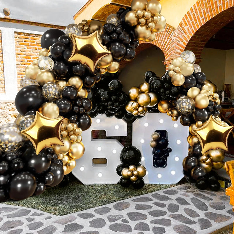 134pcs Black Gold Balloon Garland Arch Kit Latex Confetti Balloon Happy Birthday Party Decor Wedding Anniversary Baby Shower